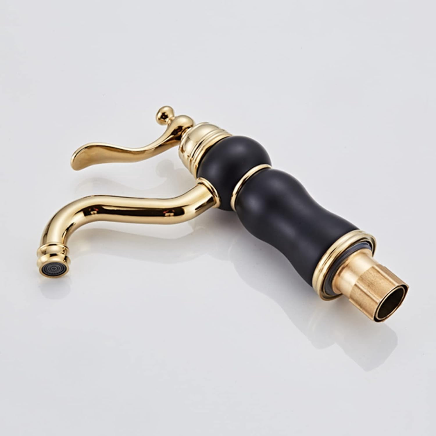 Vintage Bathroom Faucet, Brass Sink Faucet Bathroom, Sink Faucet Hot and Cold Mix Tap, Bathroom Sink Faucet Single Handle, White Gold, Short