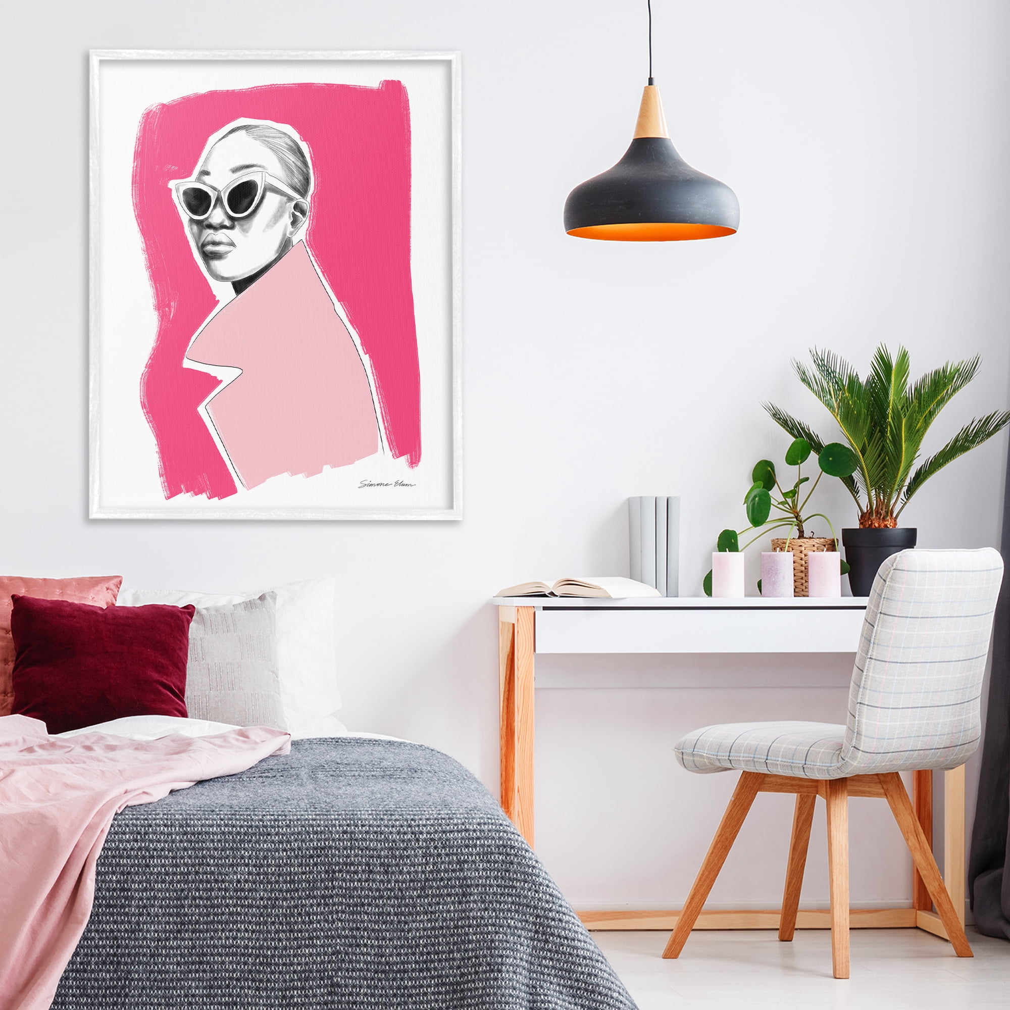 Stupell Industries Pink Attitude Fashion Portrait White Framed Giclee Art, design by Simone Elum