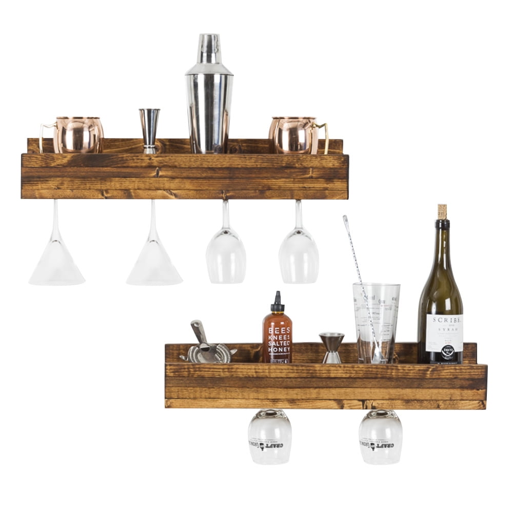 Rustic Luxe Shallow Stemware Racks, Set of 2 Walnut