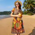 thumbnail image 4 of Fotbe Bouquet d'Automne Citrouille pour l'Action de Grâce Robe Décontractée Mode Femme Manches Courtes Robe Maxi Robe T-Shirt Rayée Longue à Blocs de Couleur, 4 of 6