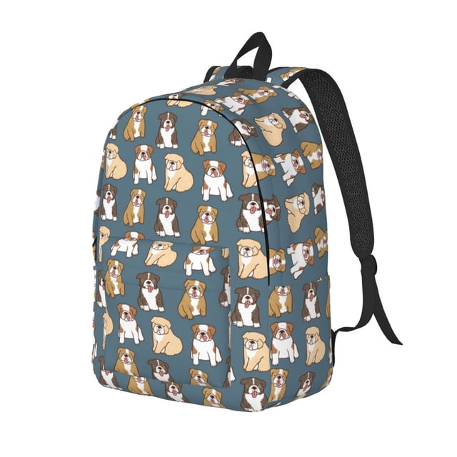 Disketp Cartoon Bulldog 1 print Canvas Backpack Lightweight Travel Daypack Student Rucksack Laptop Backpack-Small