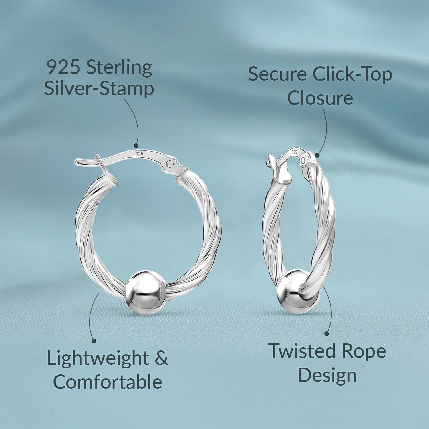 LeCalla 925 Sterling Silver Hoop Earrings for Women | Ball Bead Accent Click-Top Hoop Earrings