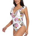 thumbnail image 3 of Yiaed French Bulldog Duck Print Women's Ruffled One Piece Swimsuit V Neck Swimwear Slimming Monokini for Woman-Small, 3 of 8
