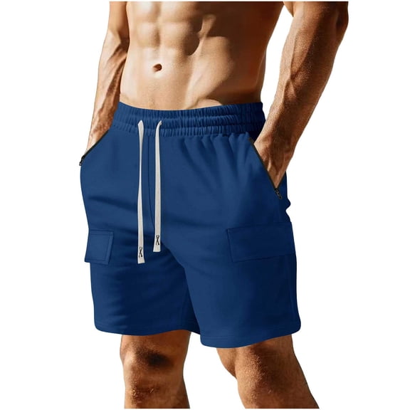 USNSM Men's Corduroy Shorts Casual Elastic Waist with Drawstring Textured Lightweight Summer Beach Shorts with Pockets Blue S