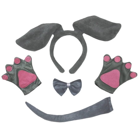 Petitebelle Long Ear Dog Headband Bowtie Tail Gloves 4pc Costume (Gray 1-4 Years)
