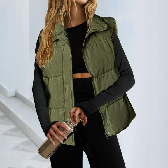 Women Vest Casual Stand Collar Sleeveless Jacket Warm Winter Reversible Zip Up Outerwear With Pockets Womens Winter Vest Jackets Long Coat for Women Winter Horseback Riding Jacket Women Womens Petite
