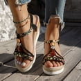 thumbnail image 2 of Rokment Womens Boho Platform Wedge Dressy Sandals 2026 Beach Summer Ethnic Chunky Linen Sole Breathable Dress High Heels Slingback Dress Sandals for Woman Vacation Bride Wedding E Size 37, 2 of 6