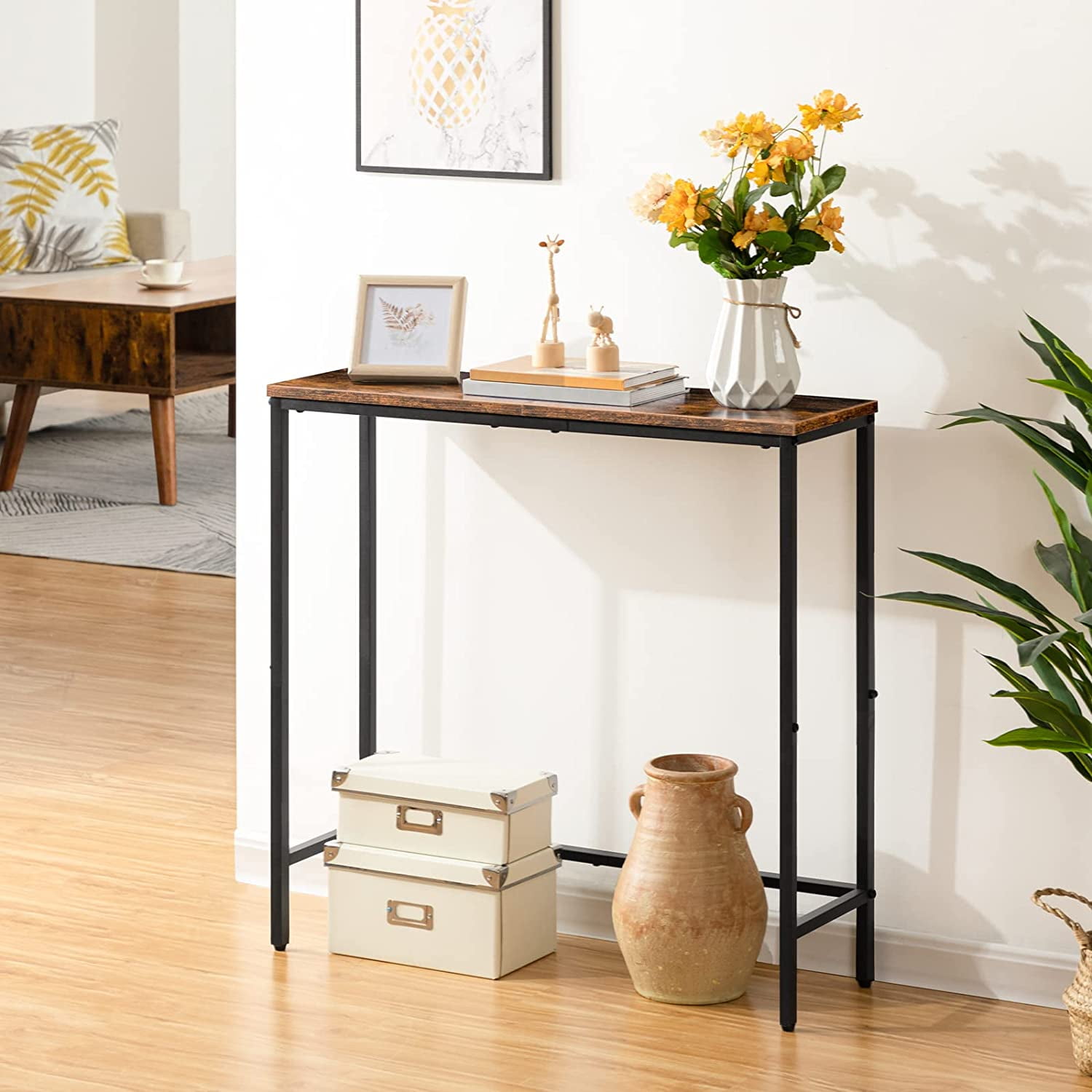 HOOBRO 29.5" Wooden Narrow Console Table Sofa Table Entryway Living Room Rustic Brown BF75XG01