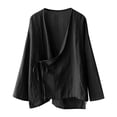 thumbnail image 4 of Women Hanten Kimono Long Sleeve Wrap Front Cotton Linen Retro Irregular Shirt Tops Cardigan Style, 4 of 8