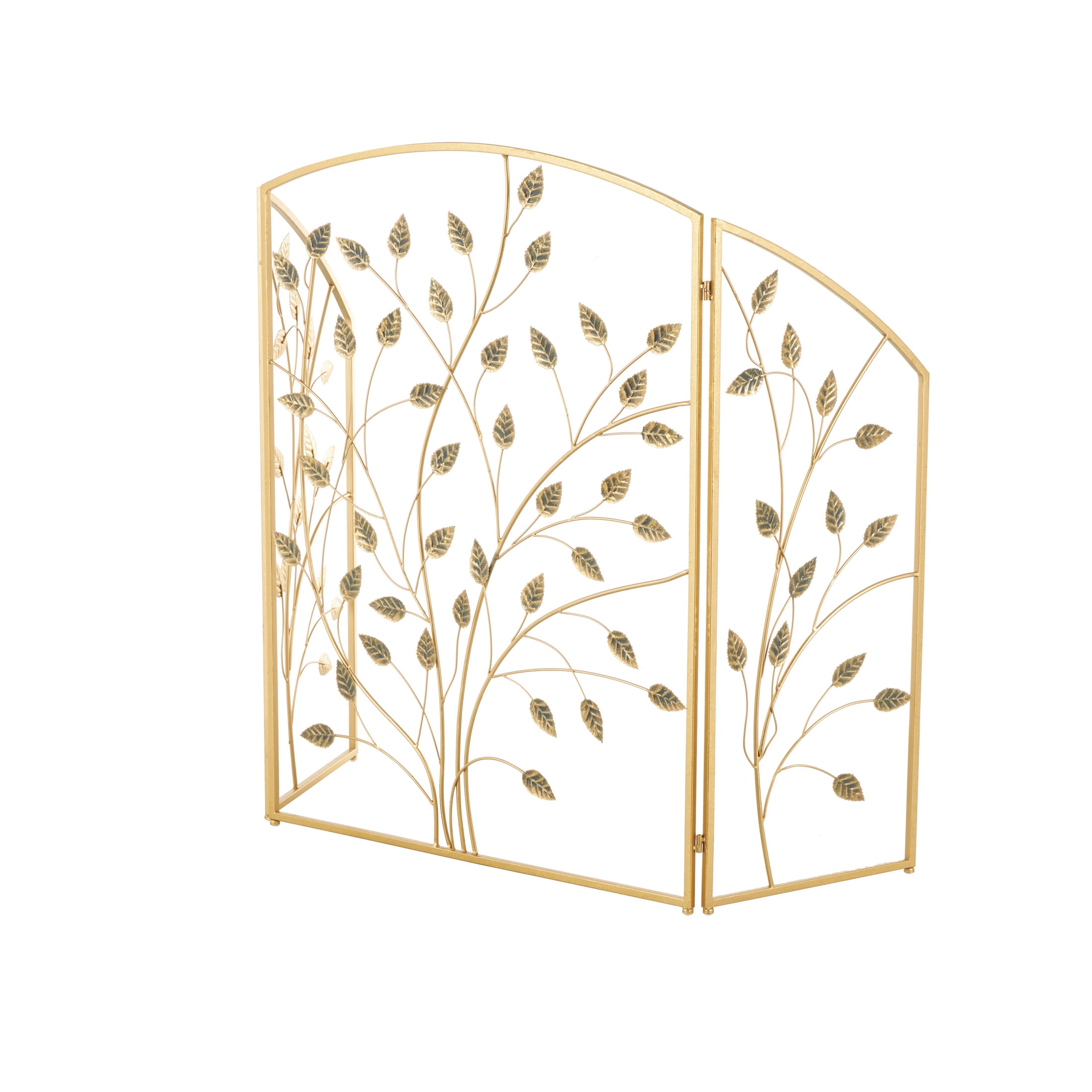 DecMode 29" x 38" Gold Metal Foldable 3 Panel Leaf Fireplace Screen, 1-Piece