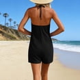 thumbnail image 6 of Ailaofu Womens Halter Neck Romper Shorts Sleeveless Pleated Short Jumpsuit with Side Pockets Loose Fit Casual One Piece Outfit, 6 of 8