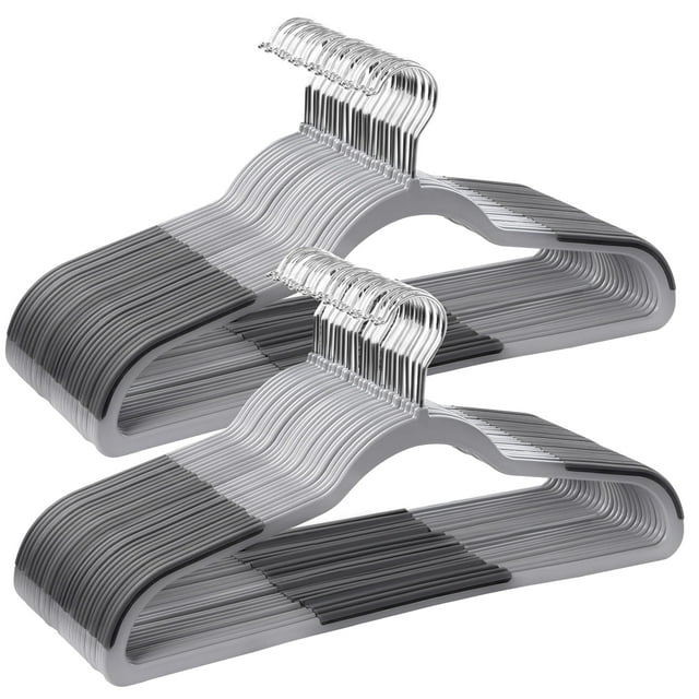 Perchas de Ropa, Juego de 50, Antideslizantes, Gancho Giratorio de 360°, Gris Claro y Gris Oscuro