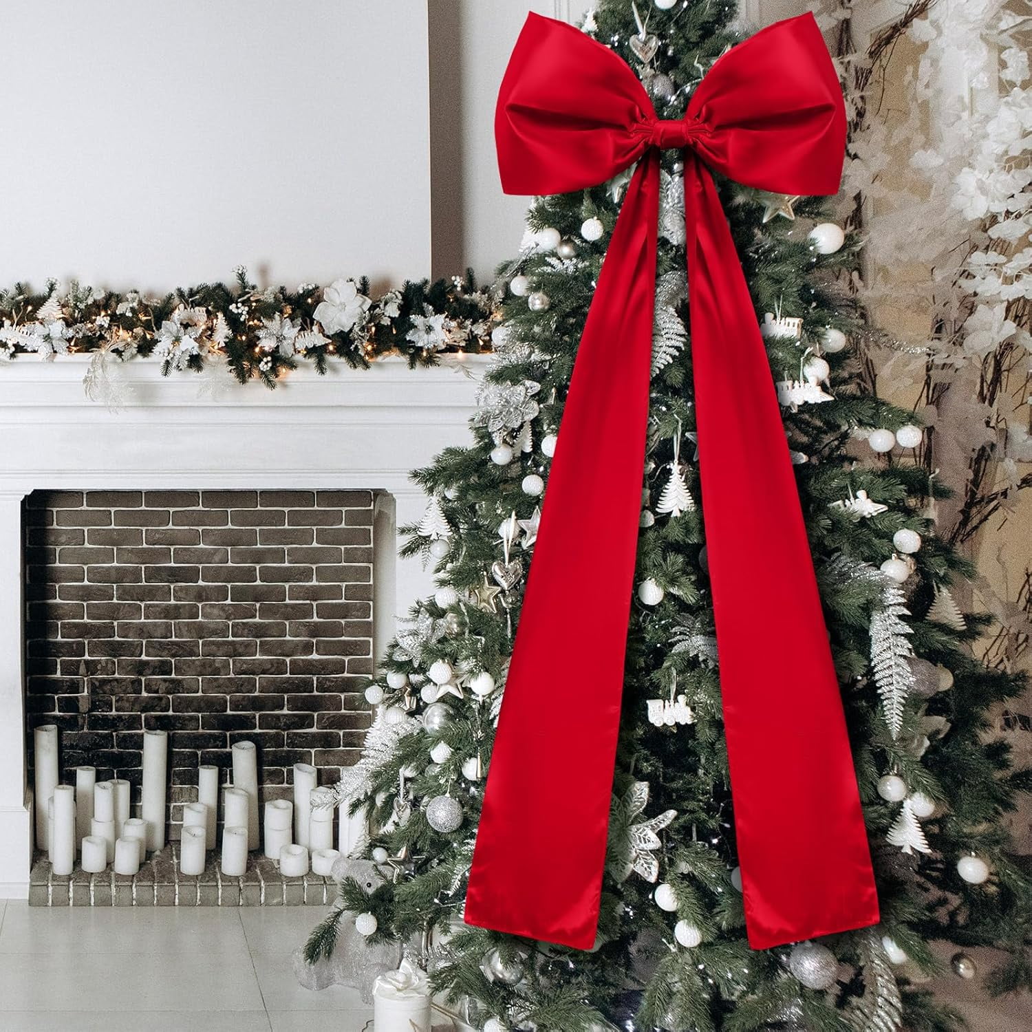 Guvpev 5FT Large Satin Christmas Bows - Giant Red Xmas Bows for Christmas Tree Topper, Wreaths, Wal, Mantel, Front Door, Porch & Wedding Decorations, Indoor & Outdoor Holiday Christmas Decorations
