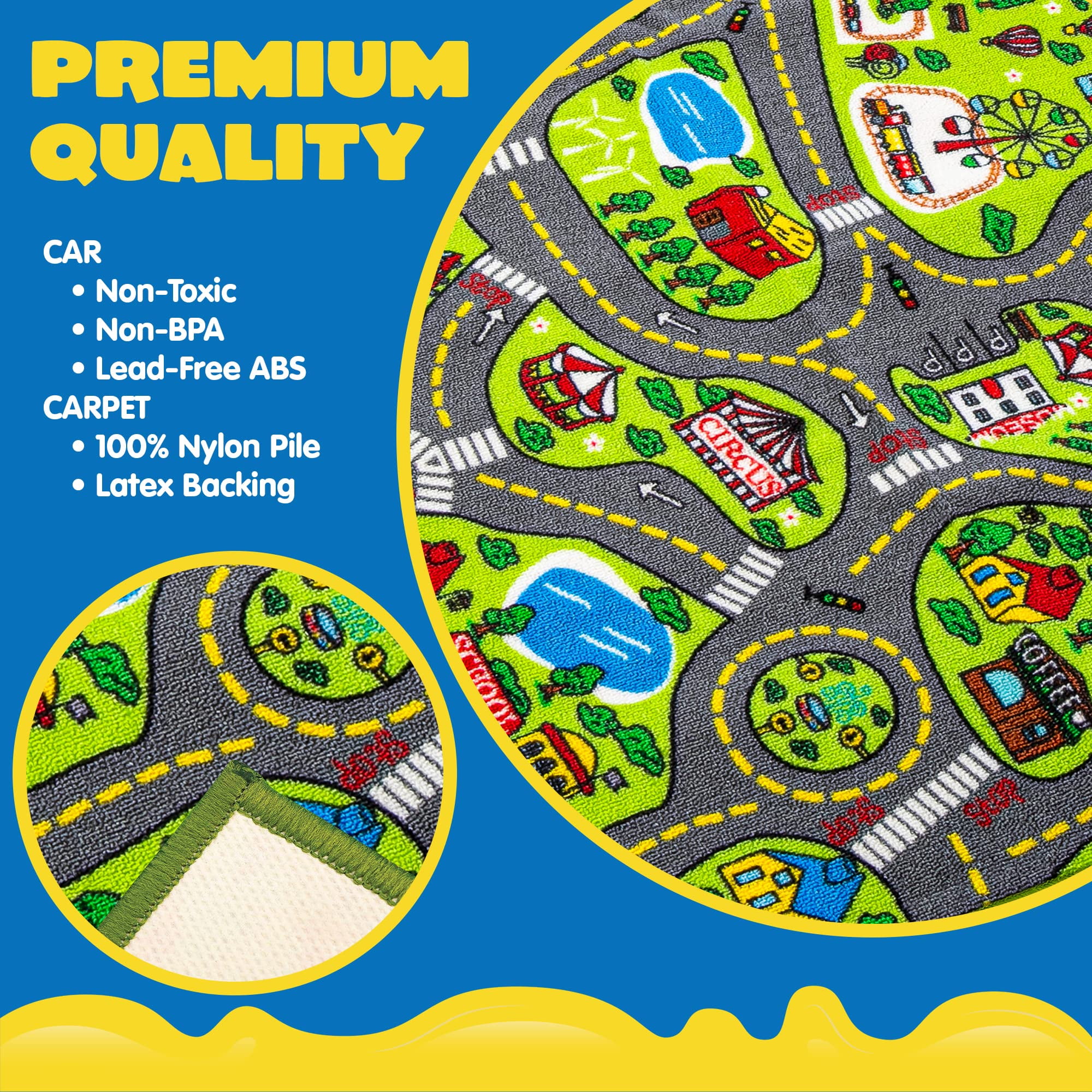 Joyfy Kids Rug for Playroom, Durable City Car Track Playmat Rug with 12 Mini Vehicle Set,58.5" x 31.5"