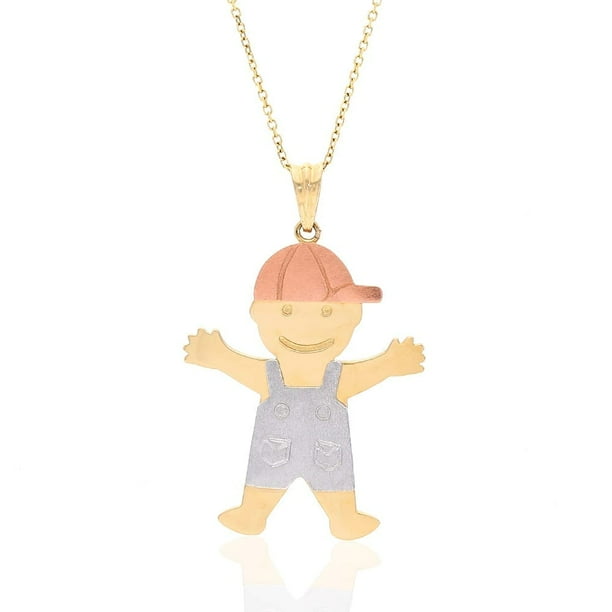 Wjd Exclusives 14k TriColor Gold Boy Kid's Pendant Cable Chain Necklace 16" 18"