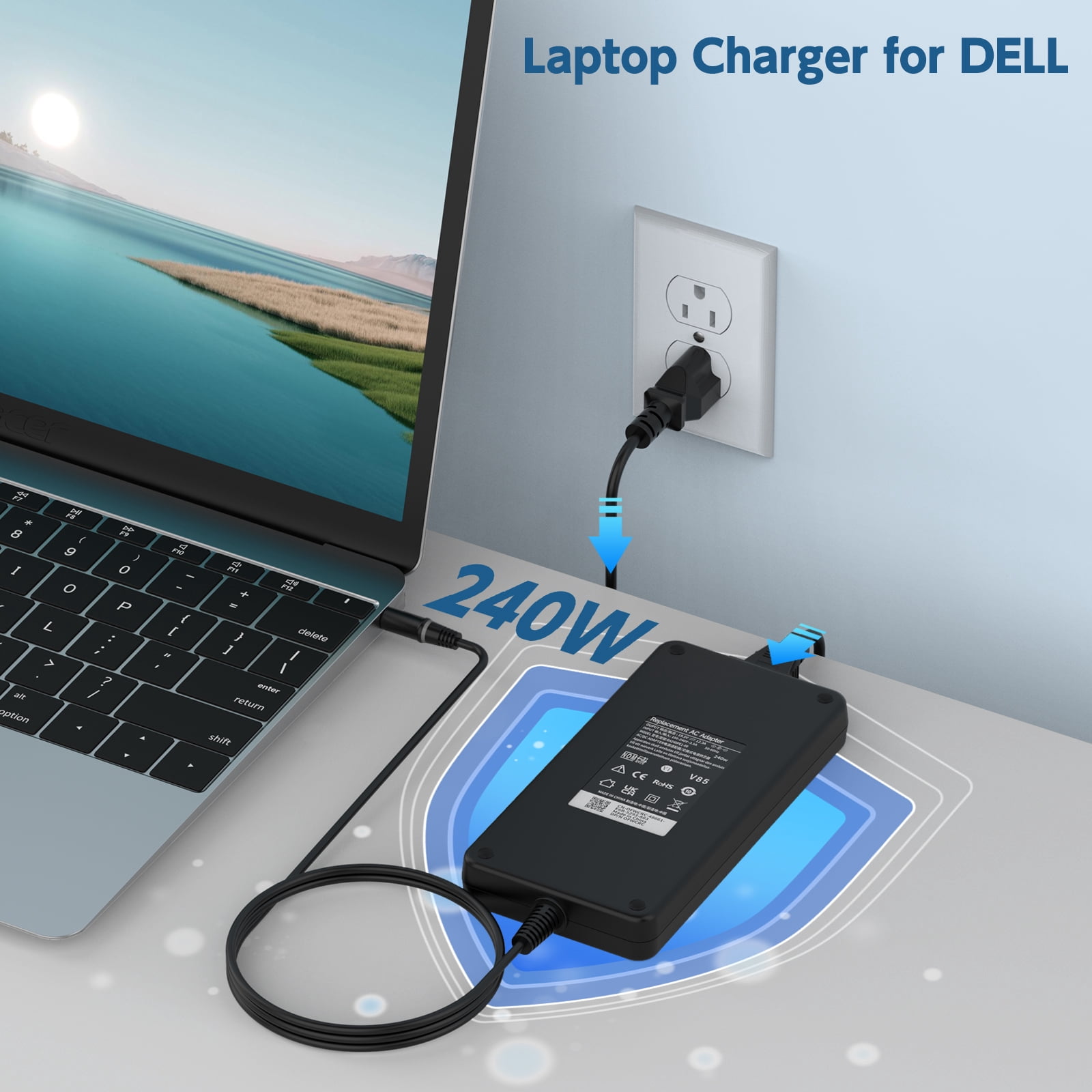 HFLRZZ DELL 19.5V 12.3A 240 Watt Charger Fit for Dell Alienware Laptop M15 R3 R4 R7 R6 R5 M17 R5 R3 R4 15 R3 R2 17 R3 M17X M14X Gaming Laptop Power Cord AC Adapter