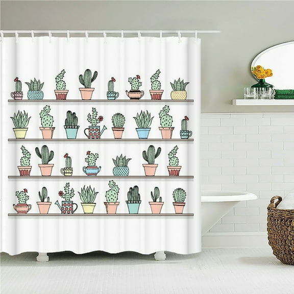 Cactus Pattern Printed Shower Curtains Frabic Waterproof Polyester Bath Curtain