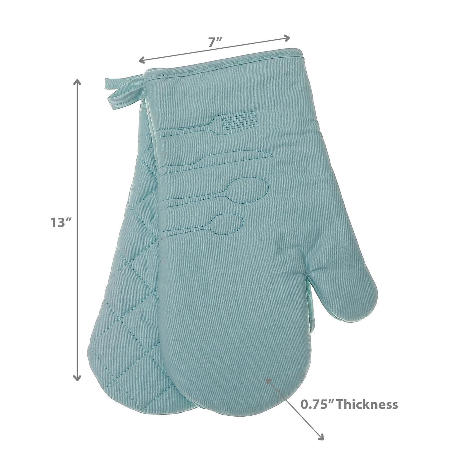 2 PC Utensil Front Stitched Oven Mitt Blue
