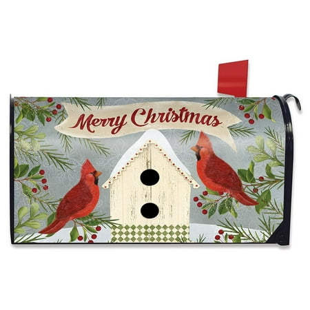 Christmas Mailbox Flags Christmas Cardinal Birdhouse Magnetic Mailbox Cover Primitive Birds Standard ()