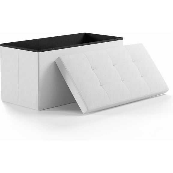 WgoodW Folding Storage Ottoman Bench, 30 Inch Upholstered Ottoman Footrest with Storage, End of Bed Bench for Living Room, Bedroom, Entryway, 600 lbs Load Capacity, White