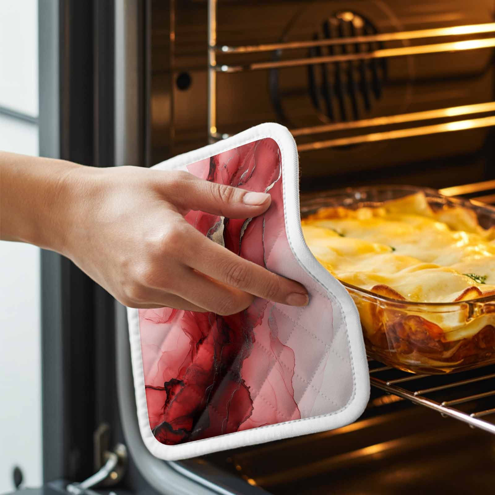 Red Marble Pot Holders for Kitchen Heatproof Potholder, 3 Pack Modern Ombre Abstract Ink Painting Art Hot Pads Multipurpose Oven Pads Cloth Potholders Trivet for Cooking Baking