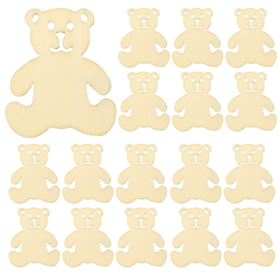 Qiysamall 40pcs Unfinished Wooden Bear Cutouts for Crafts Room Decoration Creative Wooden Cutout Shapes