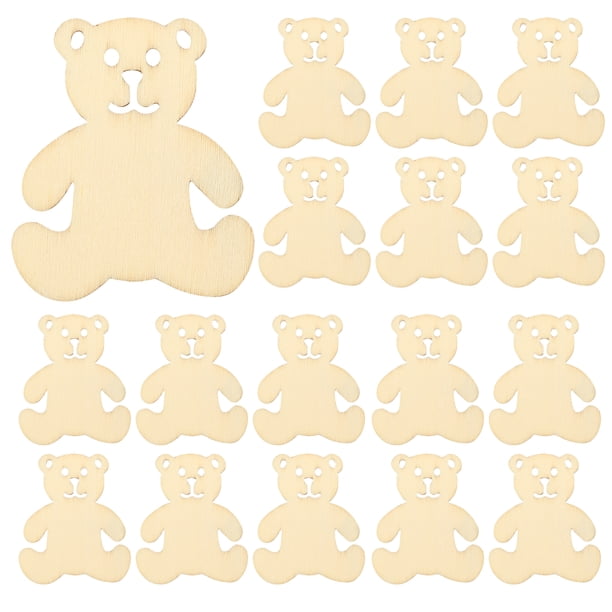 EeaseMX 40 piezas de rodajas de madera para manualidades, sin terminar, con forma de oso, adorno decorativo.