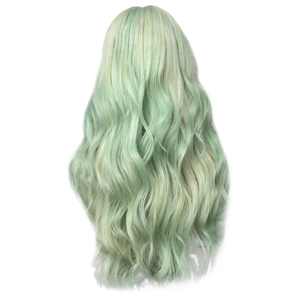 Pelucas largas y rizadas de pelo natural Pelucas verdes Pelucas sintéticas de moda Pelucas onduladas