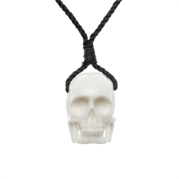 81stgeneration Women's Men's Handcarved Bone White Skull Head Carved Charm Pendant Necklace