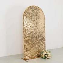 Efavormart Sparkly Gold Big Payette Sequin Fitted Chiara Backdrop Stand Cover for Round Top Wedding Arch - 7ft