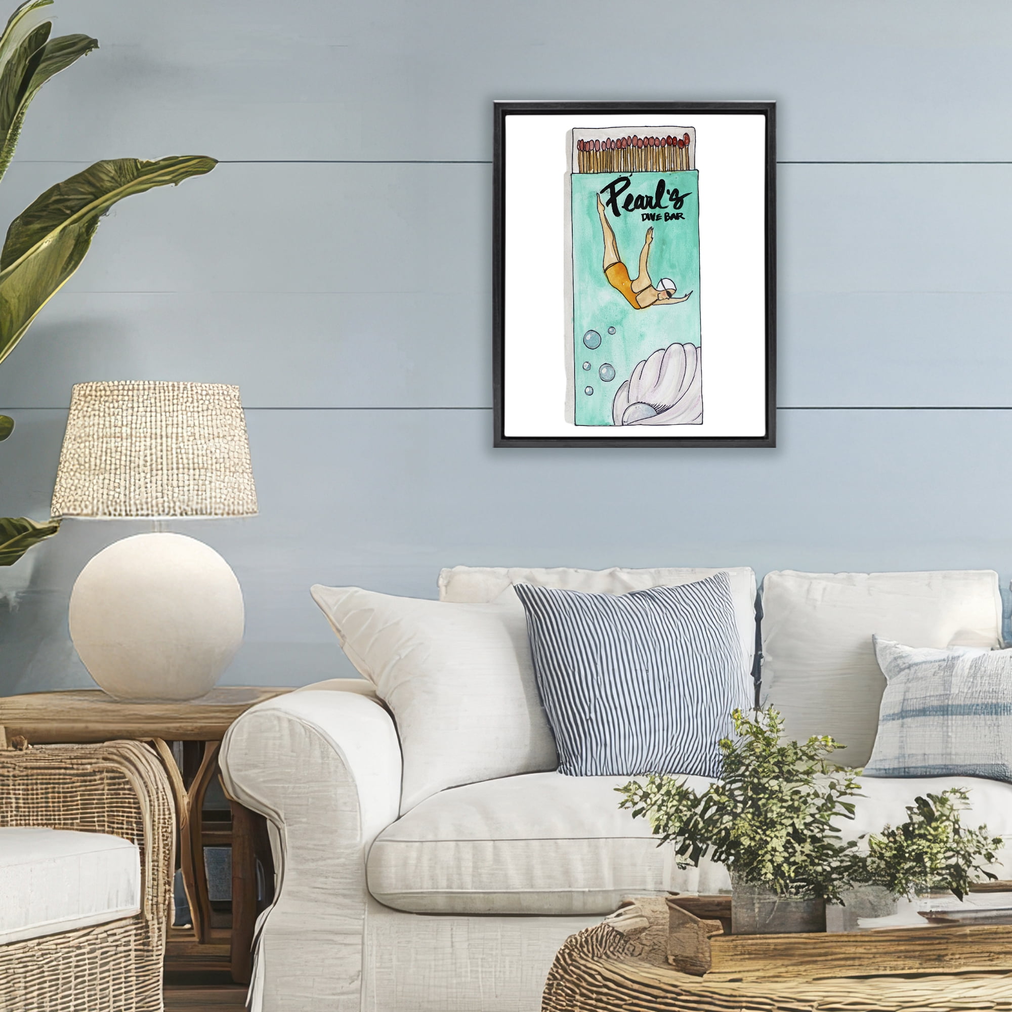 Stupell Industries Pearl Dive Matchbox Black Framed Floater Canvas Wall Art, design by Nola James