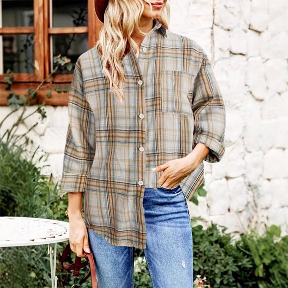Ovbmpzd Women's Shirts Long Sleeve Linen Plaid Green Button Down Shirts Summer Collared Dressy Casual Spring Shacket for Women L