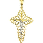 US GOLD Handcrafted 10kt Gold Two-Tone Crucifix Charm Pendant