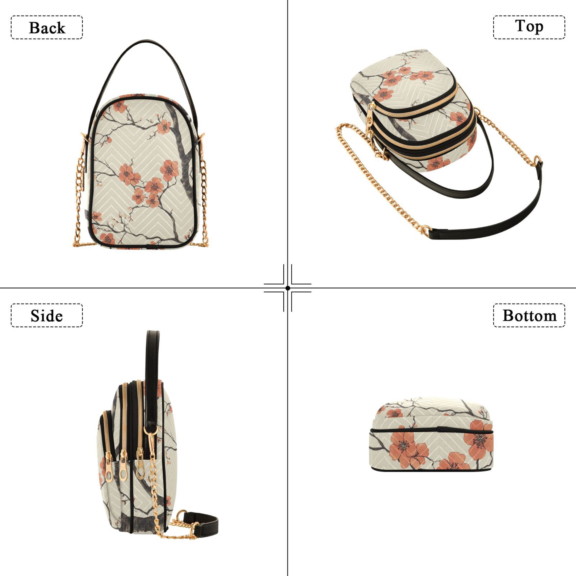 FORMRS Crossbody Bag for Women Quilted Travel Shoulder Cell Phone Purse with Chain Strap Handbag, Light Red Flowers