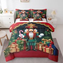 Homewish Xmas Nutcracker 7 Pieces Bedding Comforter Set for Boys Girls,Xmas Festival Full Bedding Set Lightweight,Merry Christmas Fitted Sheet Flat Sheet,Super Cozy Room Decor,Reversible
