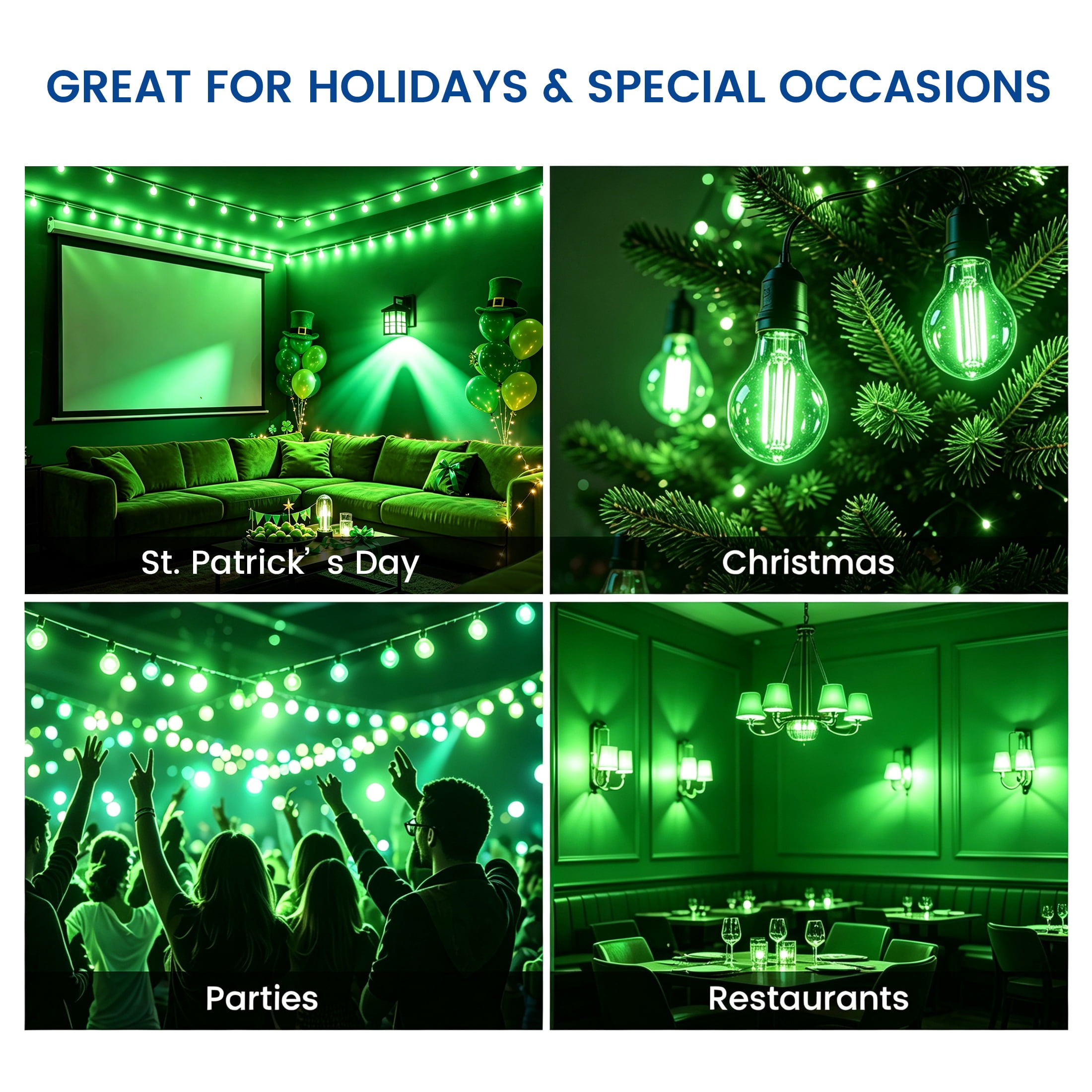 Great Value A19 LED 7W Decorative Green Light Bulbs, E26 Medium Base, 2 Pack