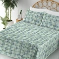 thumbnail image 3 of Ambesonne Retro Fitted & Flat Sheet with Shams 4 Pcs Set, Grunge Divided Circles Art, Full, Laurel Green and Blue Grey, 3 of 5