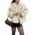 thumbnail image 3 of Women'S Faux Fur Coat Faux Fur Jacket Long Sleeve Lapel Winter Jackets Parka Short Coat Apricot Color XL, 3 of 9