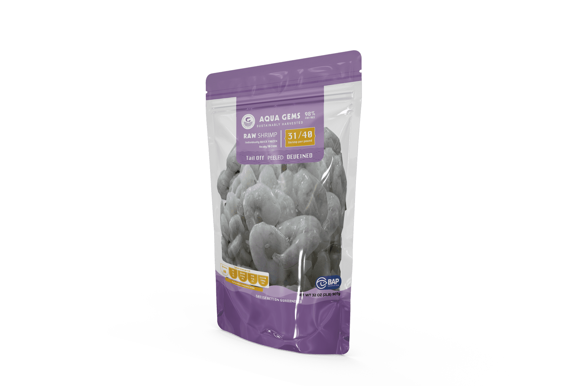 Aqua Gems Frozen Raw Large Peeled and Deveined Shrimp Value Bag, 32 oz (31-40 count per lb)