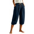thumbnail image 6 of Capri Pants for Women Linen Wide Leg Loose Fit with Drawstring Elastic Waist Casual Summer Cuffed Pants with Pockets, M, 6 of 6