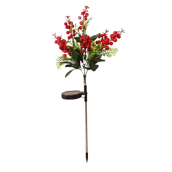 Solar-Powered Led Outdoor Courtyard Light, Poinsettia Red Berry Design With Plastic Construction, Waterproof For Garden And Pathway Lighting, 29.53 In Height 0.44 Lb