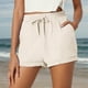 thumbnail image 2 of Pantalones cortos casuales de color liso con cordón y bolsillos para mujer: pantalones cortos de playa elegantes de tejido liso con ajuste cómodo y fácil cuidado, 2 of 8