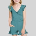 thumbnail image 2 of Girl Boho Summer Romper New Swim Suits for Girls 2025 Ruffled Sleeve and Shorts Chest Padded Swim Romper One Piece Bathing Suit with Pocket Green 13 Years, 2 of 9