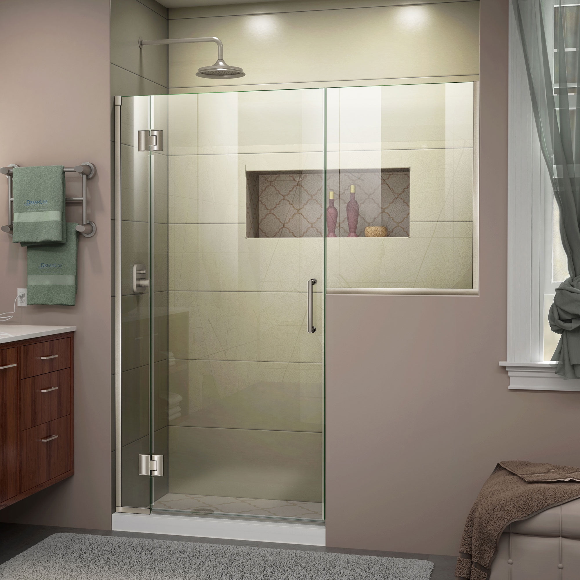 DreamLine Unidoor-X 59-59 1/2 in. W x 72 in. H Frameless Hinged Shower Door in Brushed Nickel