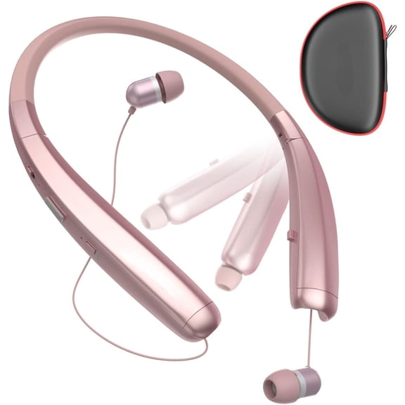 DEA Foldable Bluetooth Headphones, Wireless Neckband Sports Headset with Retractable Earbuds, Sweatproof Noise Cancelling Stereo Earphones with Mic