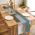thumbnail image 3 of Teal Blue Table Runner - 120 Inch Long, Kitchen Dining Table Runner Dresser Scarves, Brown White Minimalist Retro Smear Ombre Art Farmhouse Decor for Coffee Tables Wedding Party Banquet, 3 of 8