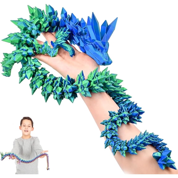 3D Printed Dragon - 30 inch Large Pearly Sheen Articulated Dragon, Mystery Easter Crystal Animals Fidget Toy(Blue Green)