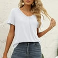 thumbnail image 3 of Fesfesfes Basic Short Sleeve Tees Women Casual V Neck Short Puff Sleeve Color Blouse T-shirt Tops Loose Fit Shirr Womens Tshirts 6(M), 3 of 7