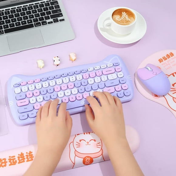 Cute Cat Keyboard and Mouse Combo, 2.4G Wireless Keyboard and Mouse Set, Compatible with Notebook,