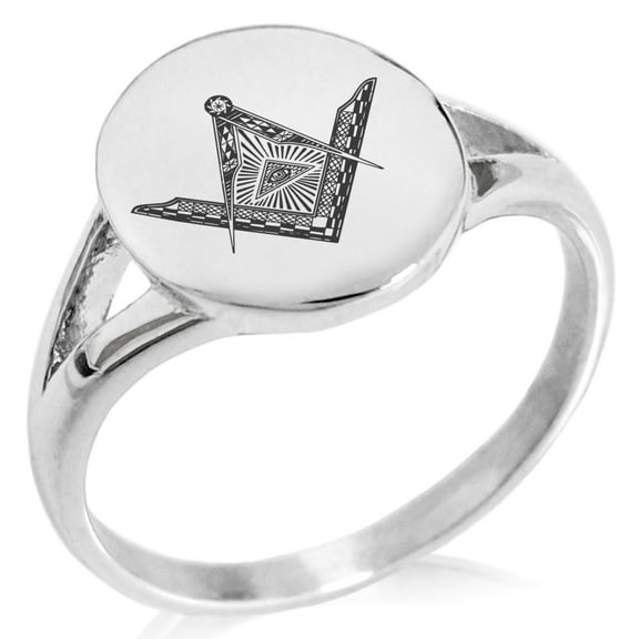 Stainless Steel Freemasons Masonic Eye of Providence Minimalist Oval Top Polished Statement Signet Ring